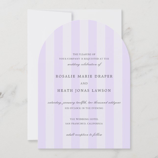 Convite Listras Roxas Elegantes Casamento Moderno (Frente)