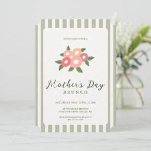 Convite Listras Simples Floral Brunch do Dia das Mães