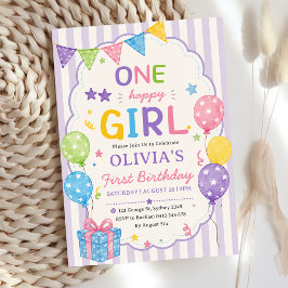 Convite Listras Uma Menina Feliz Aniversário Colorido