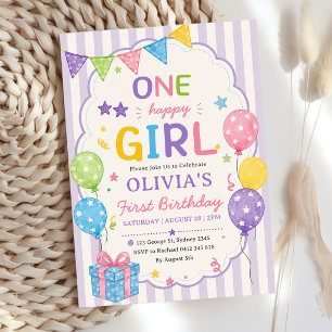 Convite Listras Uma Menina Feliz Aniversário Colorido