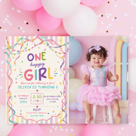 Convite Listras Uma Menina Feliz Aniversário Colorido