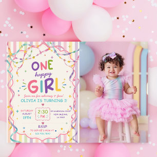 Convite Listras Uma Menina Feliz Aniversário Colorido