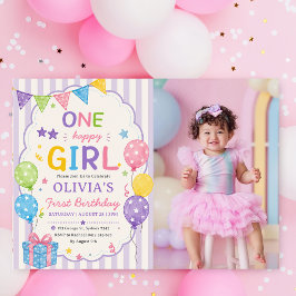 Convite Listras Uma Menina Feliz Aniversário Colorido