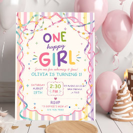Convite Listras Uma Menina Feliz Aniversário Colorido