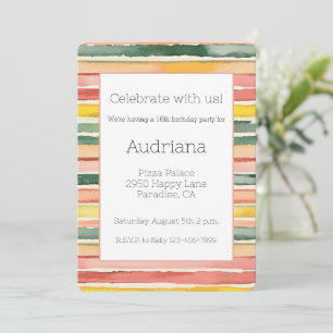 Convite Listras Verde Amarelo Vermelho Rosa Aniversário de