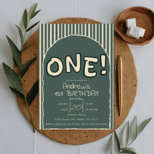 Convite Listras Verde Escuro 1º Aniversário