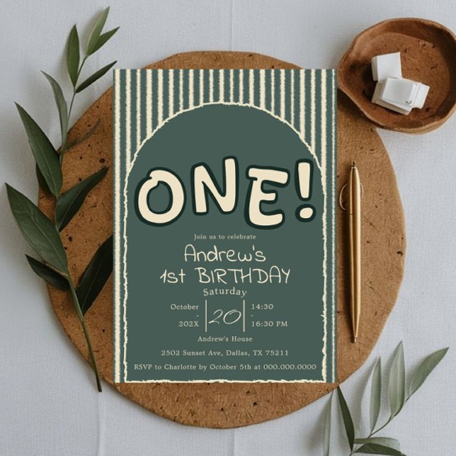 Convite Listras Verde Escuro 1º Aniversário (Criador carregado)