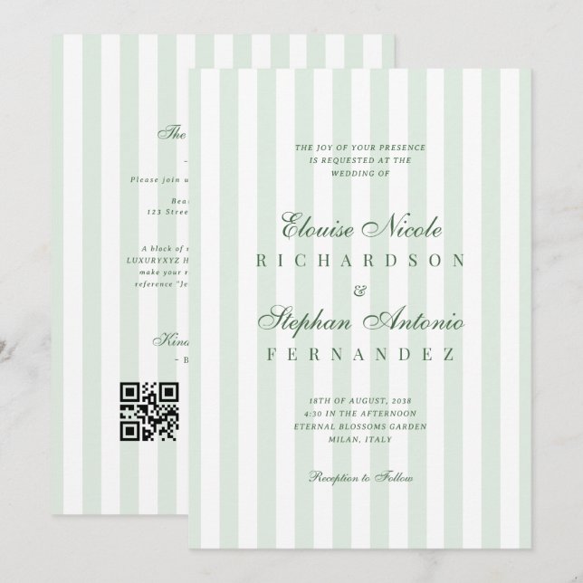 Convite Listras Verde Salgueiro em Conjunto Casamento Dinh (Frente/Verso)