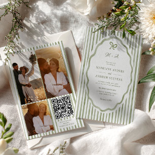 Convite Listras Verde Salvia Jardim Foto QR Casamento