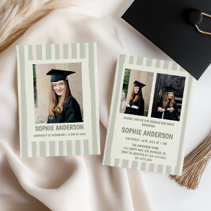 Convite Listras Verdes Festa de Graduação Minimalista com