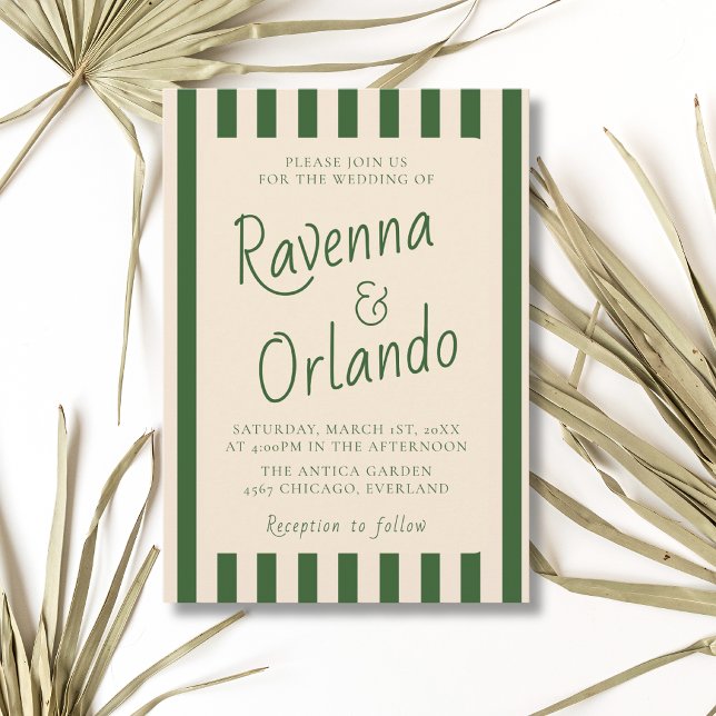 Convite Listras Verdes Garrafa Casamento Retro Minimalista (Criador carregado)