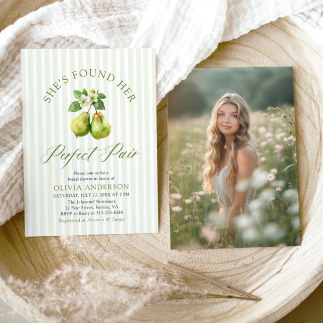 Convite Listras Verdes Modernas Par Perfeito Chá de Noiva (Modern Green Gingham Perfect Pear Bridal Shower Invitation)