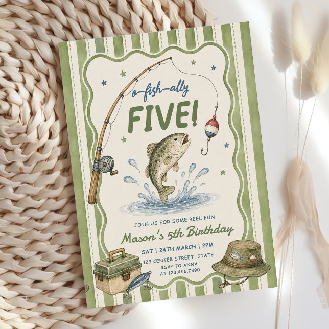Convite Listras Verdes O-Fish-Ally Cinco Aniversário  (Criador carregado)