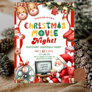Convite Listras Vermelhas Festa Noturna de Natal Filme Div