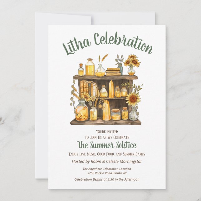 Convite Litha Solstício de Verão Prateleira de Ervas Medic (Frente)