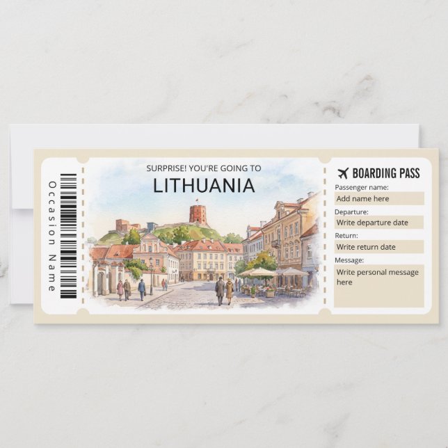 Convite Lithuania Trip Boarding Pass Ticket (Frente)