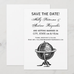 Convite Litografia de Globo Mundial Antigo Desenho Preto e