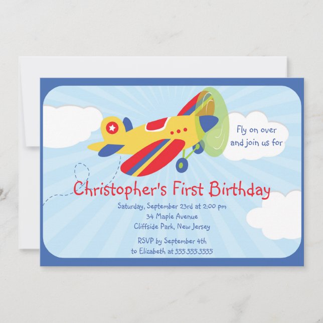 Convite Little Airplane Pilot Birthday Party Invitations (Frente)