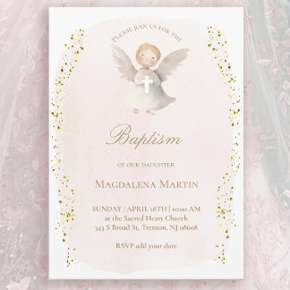 Convite little angel baby girl | Baptism Invitation
