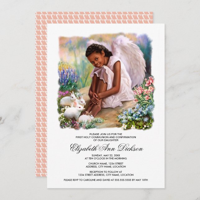 Convite Little Angel com a Santa Comunhão de Bunnies (Frente/Verso)