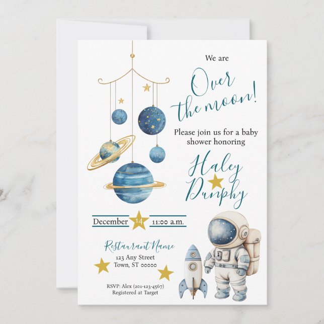 Convite Little Astronaut Baby Shower Invitation (Frente)