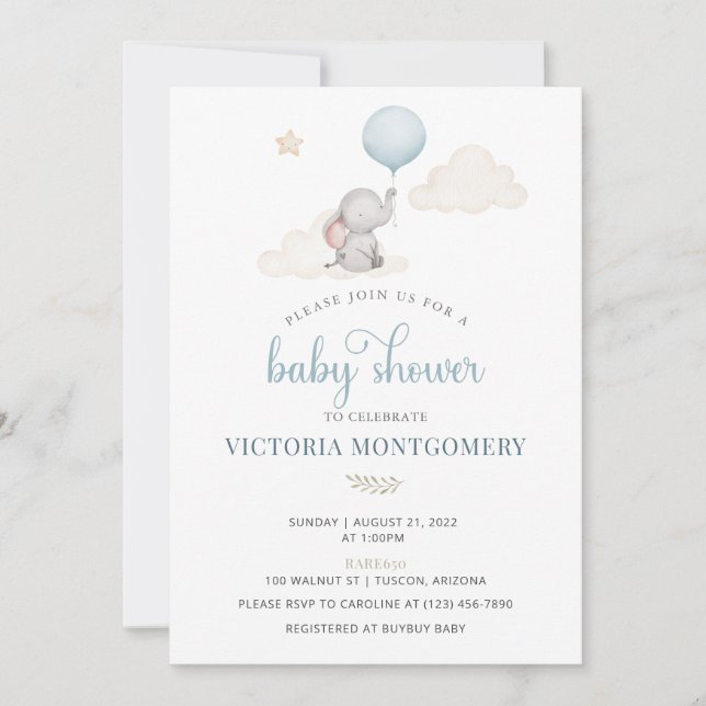 Convite Little Baby Elephant Baby Shower Invitation (Frente)