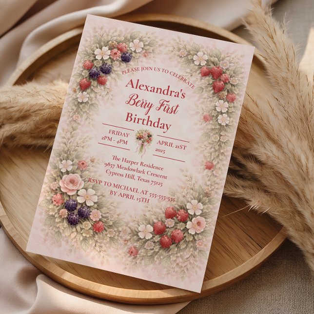 Convite Little Berry Celebration 1st Birthday (Criador carregado)