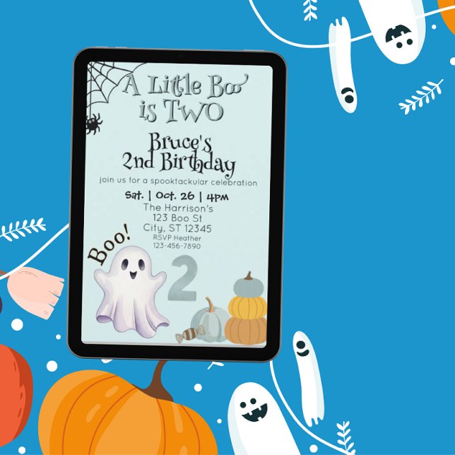 Convite Little Boo Two, Blue 2nd Ghost Birthday (Criador carregado)