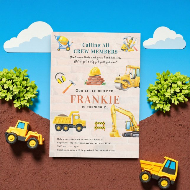 Convite Little Builder Construction Party Invitation (Criador carregado)