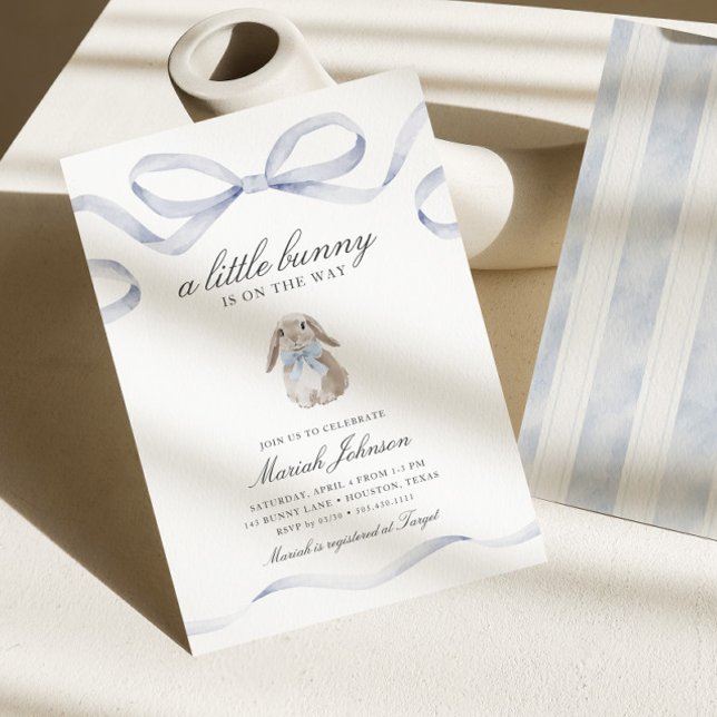 Convite Little Bunny Baby Shower | Boy Blue Spring Easter (Criador carregado)
