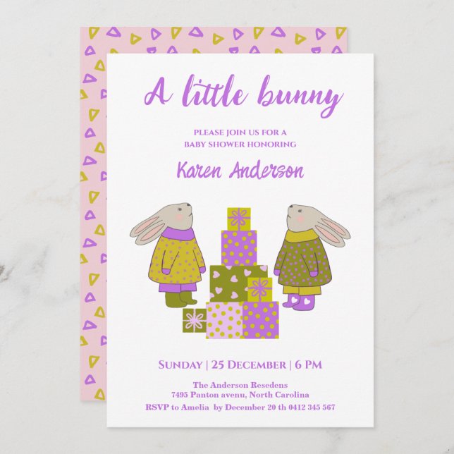 Convite Little Bunny Presents Birthday Baby Shower   (Frente/Verso)