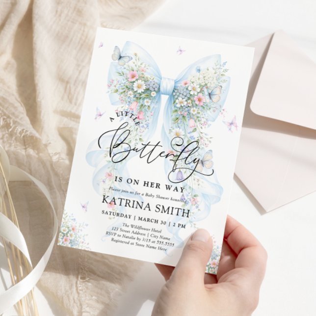 Convite Little Butterfly Blue Bow Baby Shower (Criador carregado)