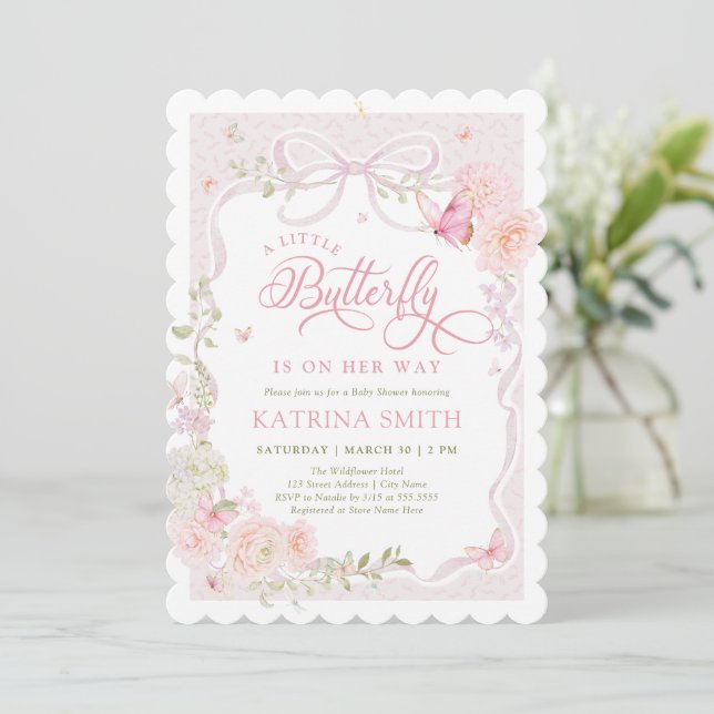 Convite Little Butterfly Pink Baby Shower Invitation (Em pé/Frente)
