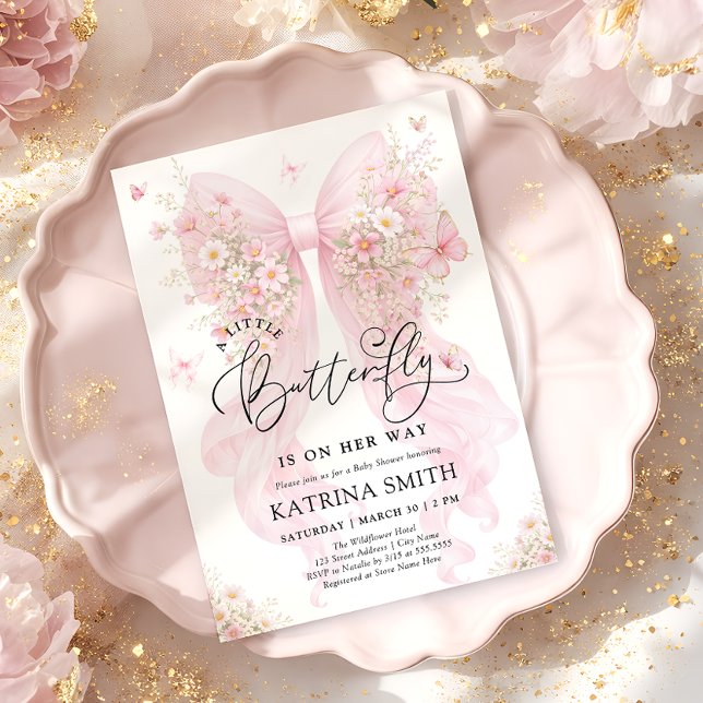Convite Little Butterfly Pink Bow Girl Baby Shower (Criador carregado)