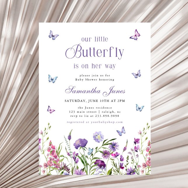 Convite Little Butterfly Wildflowers Purple Baby Shower (Criador carregado)