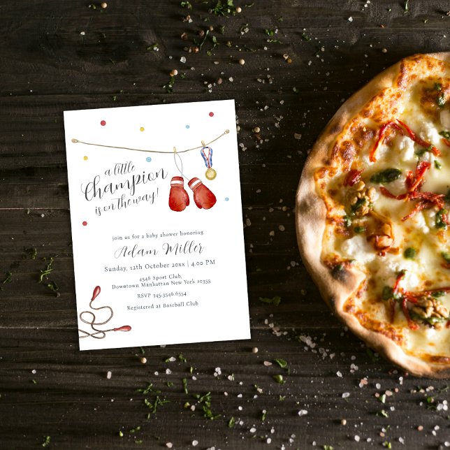 Convite Little Champion Medal Boxing Sport Baby Shower  (Little Champion Medal Boxing Sport Baby Shower Invitation)