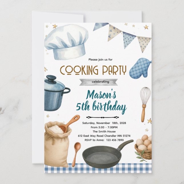 Convite Little Chef cooking baking party invitation (Frente)