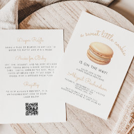 Convite Little Cookie Macaron QR Code Neutral Baby Shower