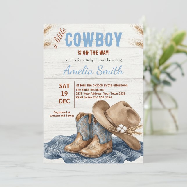 Convite Little Cowboy Baby Shower (Em pé/Frente)