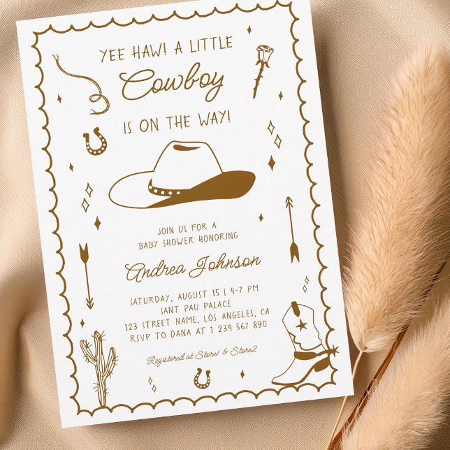 Convite Little Cowboy Hand Drawn West Western Baby Shower (Criador carregado)