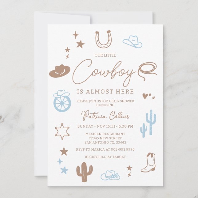 Convite Little Cowboy Modern Wild West Baby Shower (Frente)