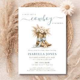 Convite Little Cowboy On The Way Blue Western Baby Shower