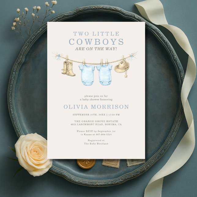Convite Little Cowboy Twins Clothesline Boy Baby Shower (Criador carregado)