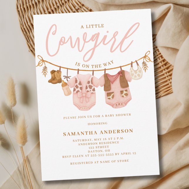 Convite Little Cowgirl Clothesline Baby Shower (Criador carregado)