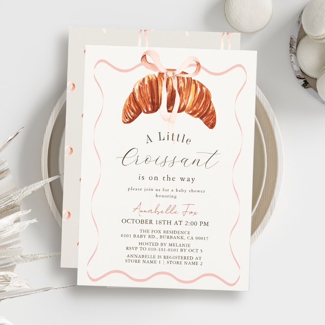 Convite Little Croissant Pink Bow Ribbon Girl Baby Shower (Criador carregado)