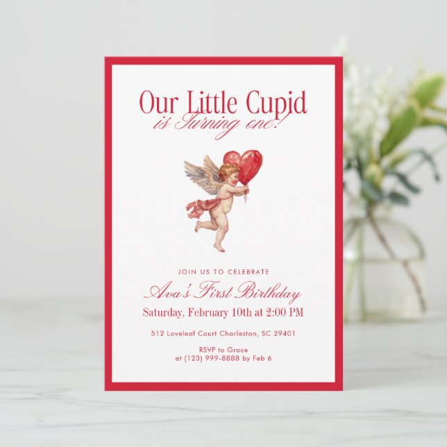 Convite Little Cupid First Birthday Valentine (Em pé/Frente)