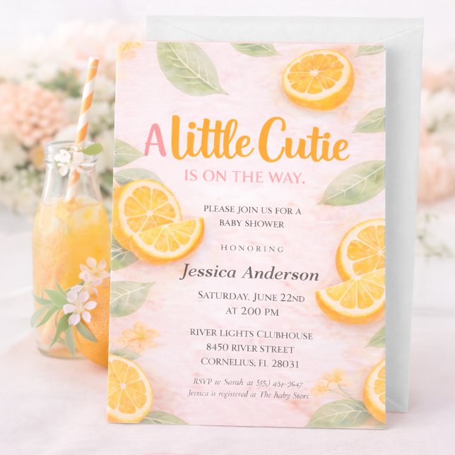 Convite Little Cutie Baby Shower Invitation Citrus Orange (Criador carregado)