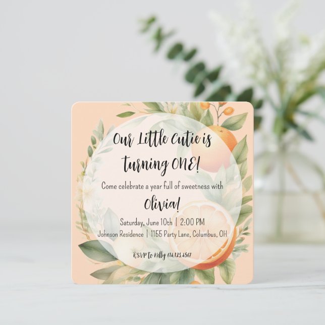 Convite Little Cutie First Birthday Invitation  (Em pé/Frente)