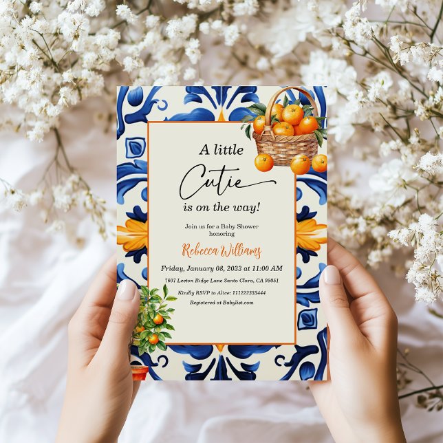 Convite Little Cutie Italian Blue Tile Citrus Baby Shower (Criador carregado)
