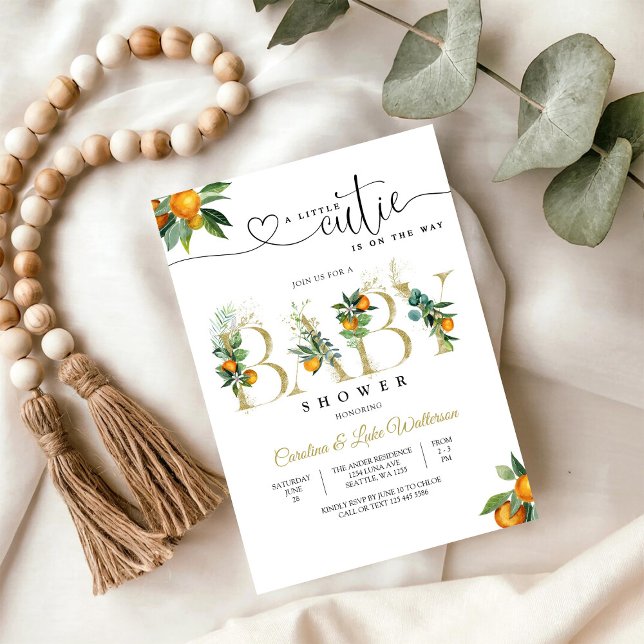 Convite Little Cutie Orange Baby Shower Invitation (Criador carregado)